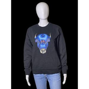 Marcelo Burlon Kids of Milan Blue Monster Bull Black Sweatshirt Youth Size 12
